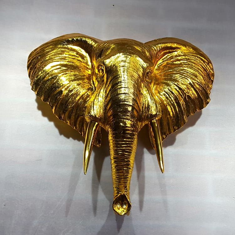 Resin Golden Elephant Head Sculpture |Animal Wall Decoration